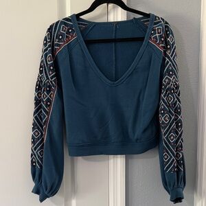 Free People Embroidered V-Neck Women's Top
